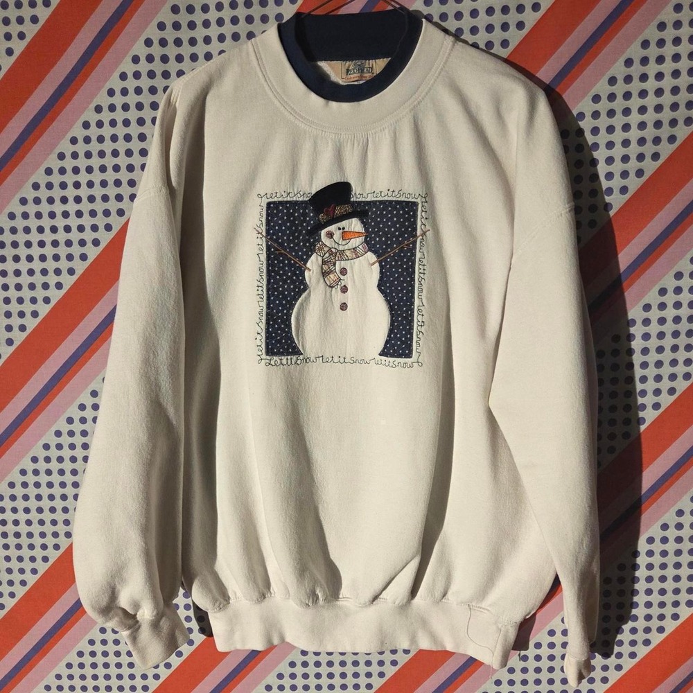Vintage Redhead Let It Snow Snowman Patch Sweatshirt Cream XL 2000s